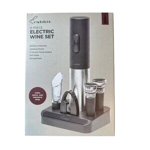 Rabbit 6-Piece Electric Wine Set With Electric Corkscrew Aerating Pourer Vacuum